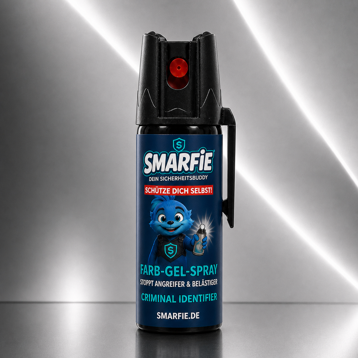 Smarfie Farb-Gel mit offiziellem Smarfie-Maskottchen auf dem Etikett (smarfie.de / smarfie.com)